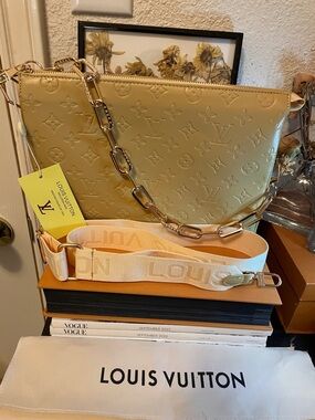 Patent Vernis Light Yellow Shoulder Bag with Chain. With dust Bag . Two straps .
